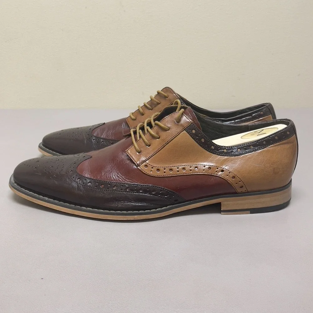 Stacy Adams Shoes Wingtip Oxford Men 12 D Brown Tri Color  Tinsley Dress Lace Up